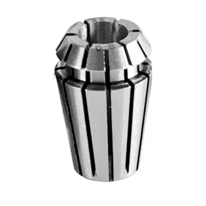 Image of a precision ER11 collet with a 16mm outer diameter, showing its internal taper and slits for a 1-7mm clamping range.